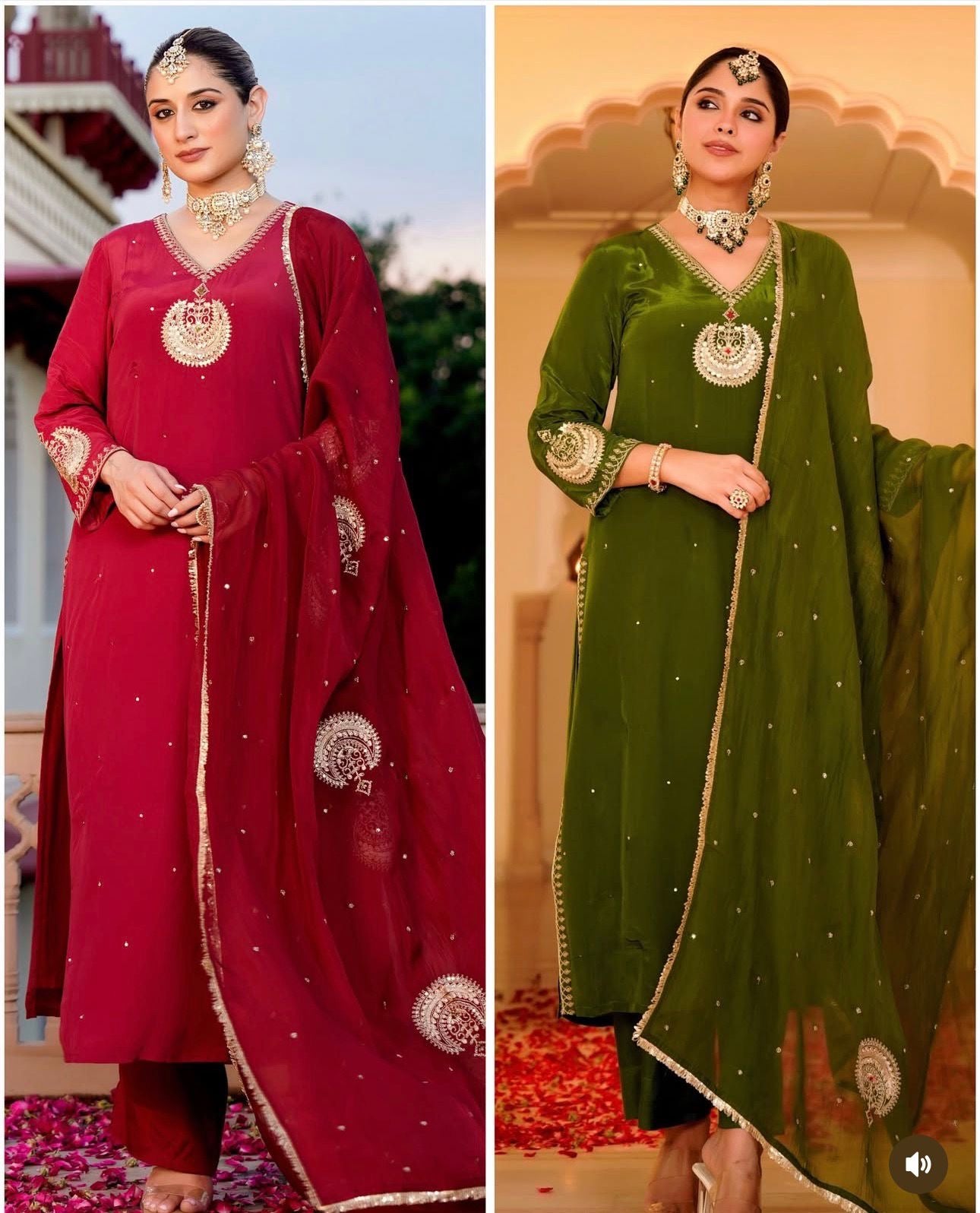 Elegant Chinon Silk Embroidered Suit Set – Premium Festive Wear