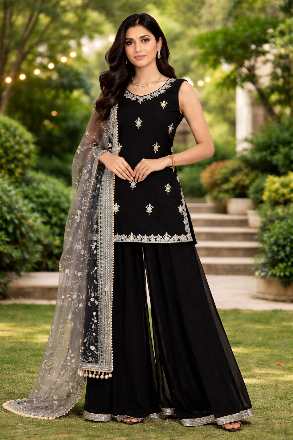 ✨ Designer Black Palazzo Set with Embroidered Dupatta✨