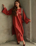 Premium Cotton Kurti Pant Set (Red & Teal Grey)