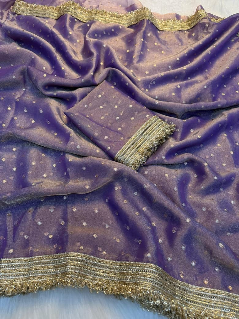 💜 Lavender NC Moss Satin Saree with Maharani Border