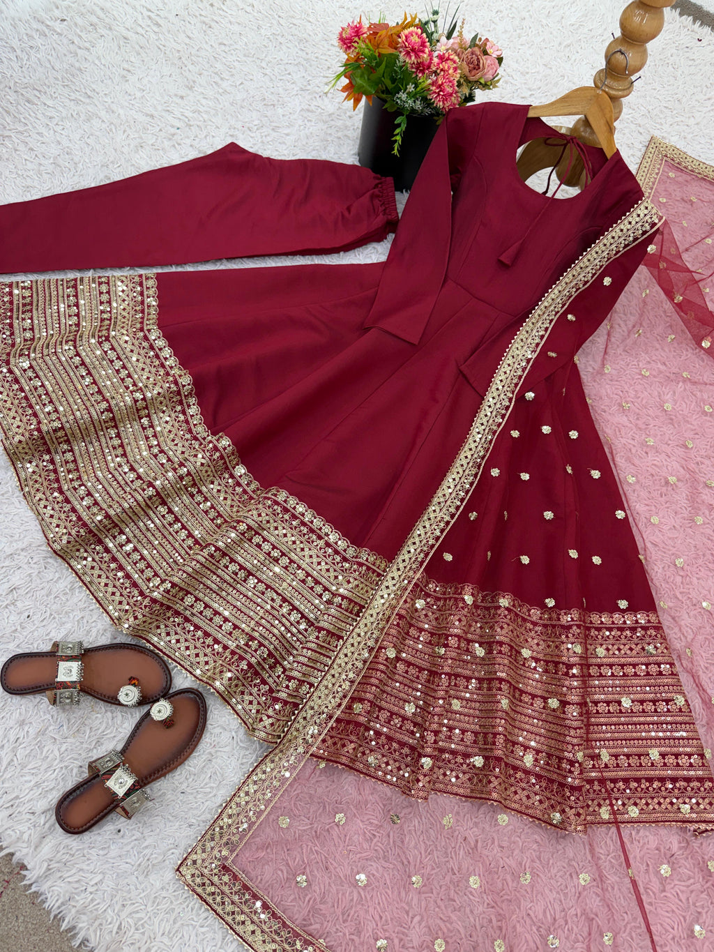 Roman Silk Full Flare Anarkali Suit Set