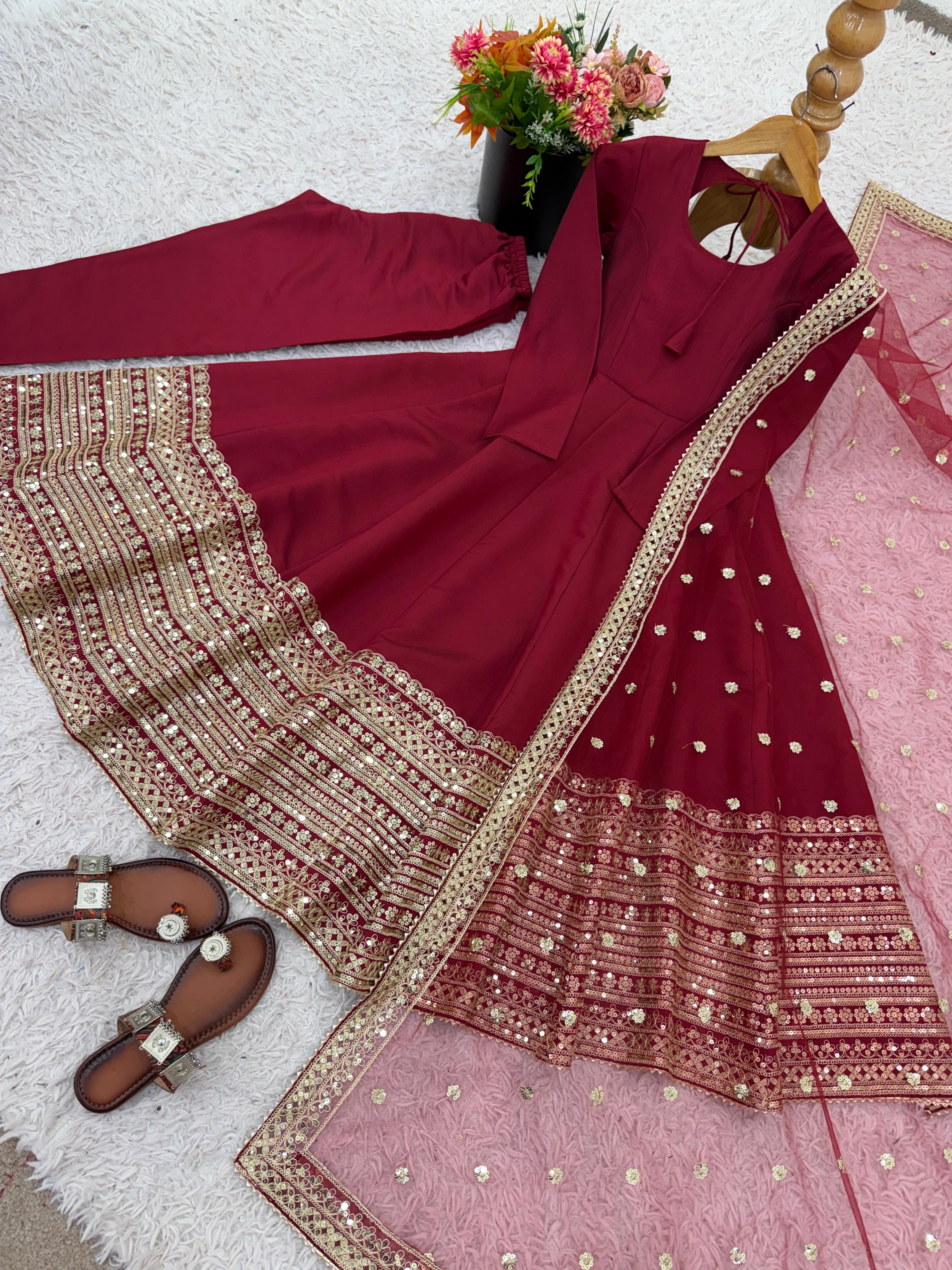 Roman Silk Full Flare Anarkali Suit Set