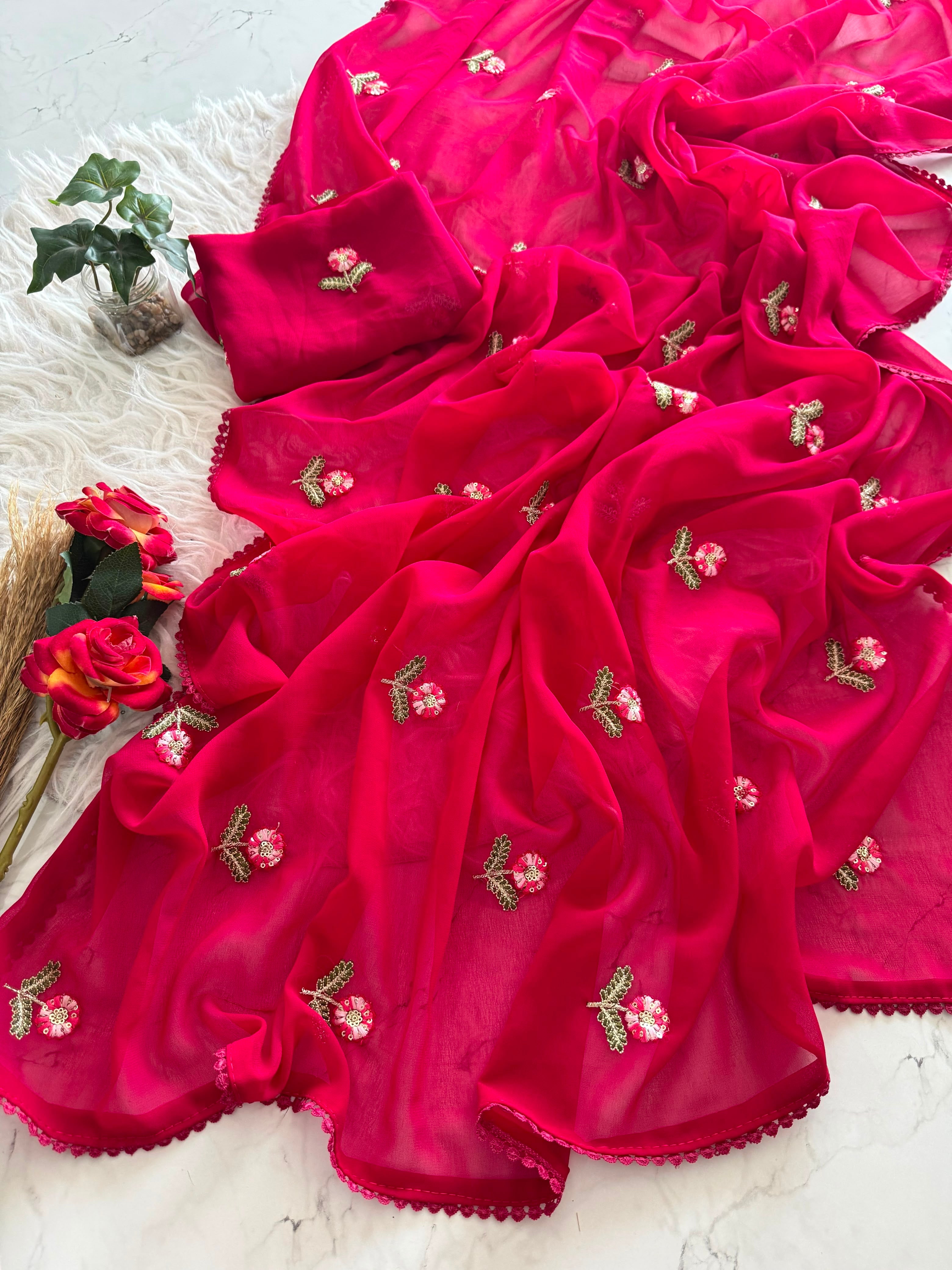 🌸 Premium Soft Georgette Saree with beautiful floral multi-thread butti work ✨