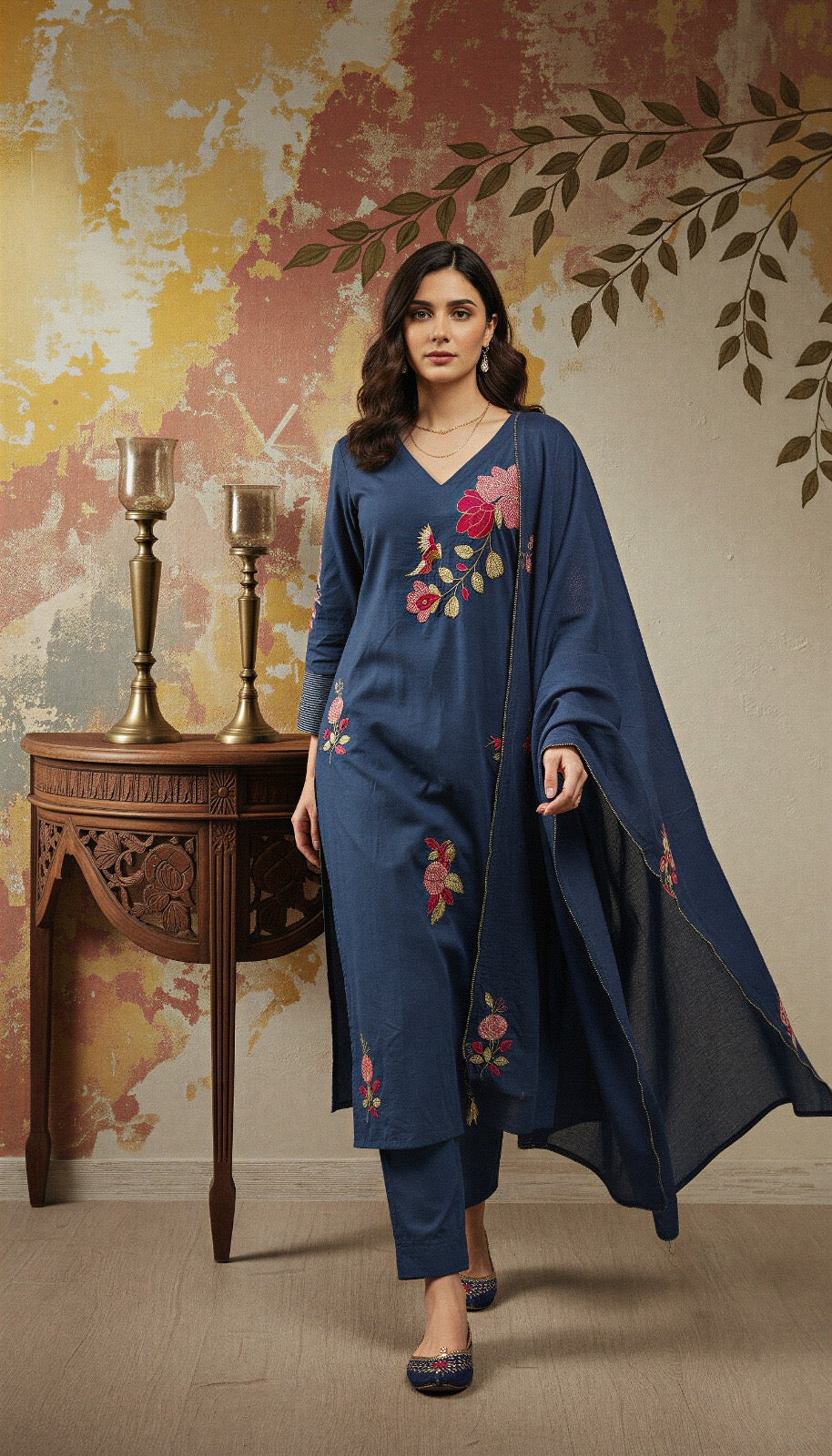 Chanderi Silk Embroidered Suit Set