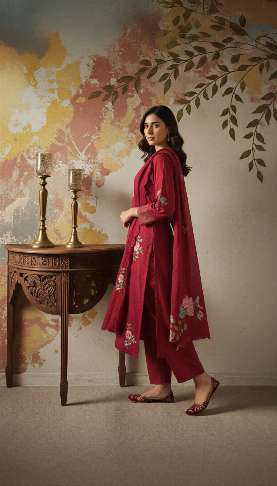 Chanderi Silk Embroidered Suit Set