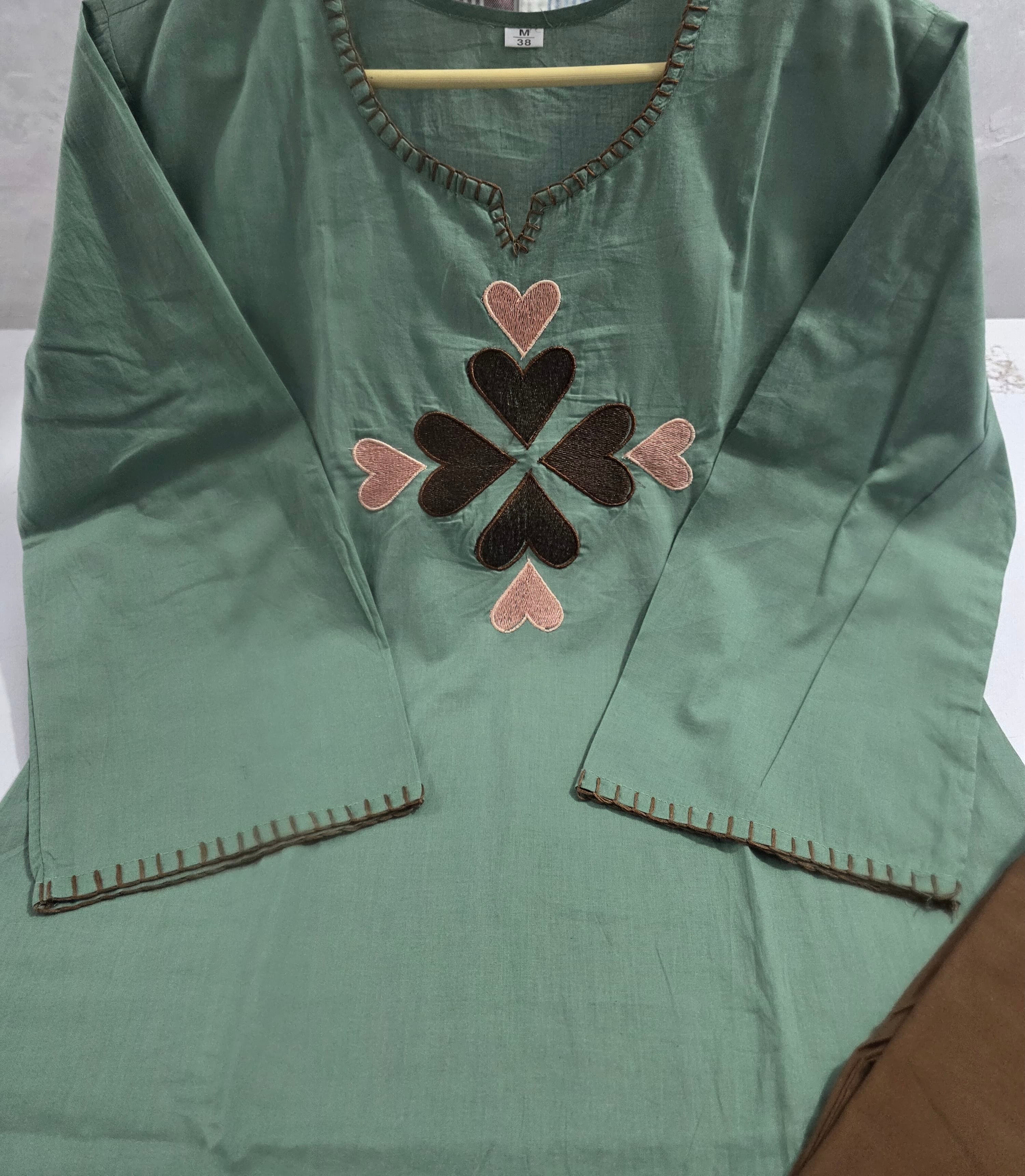 Premium Cotton Kurti Pant Set (Red & Teal Grey)