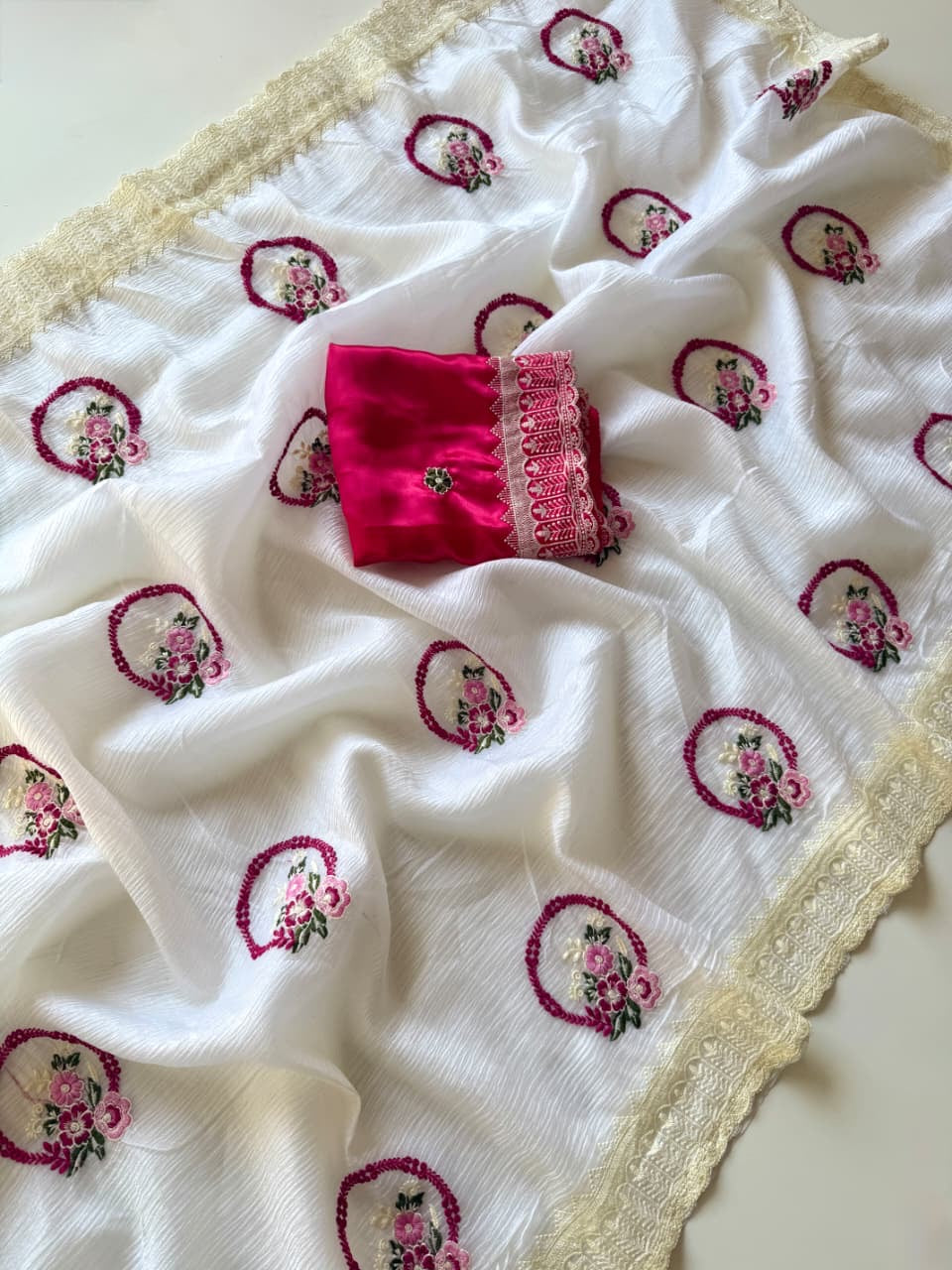 Elegant Pure Georgette Chiffon Saree with Floral Embroidery🌸
