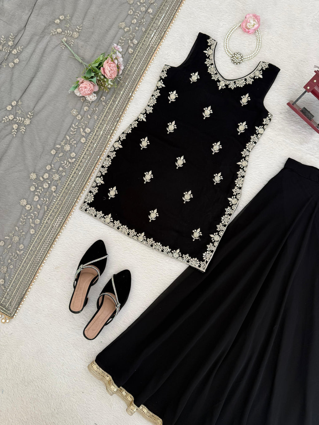 ✨ Designer Black Palazzo Set with Embroidered Dupatta✨