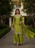 💚 Chinon Silk Embroidered Kurti Palazzo Set