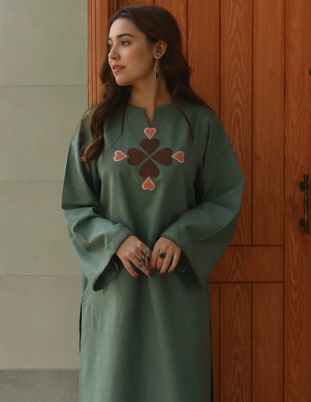 Premium Cotton Kurti Pant Set (Red & Teal Grey)