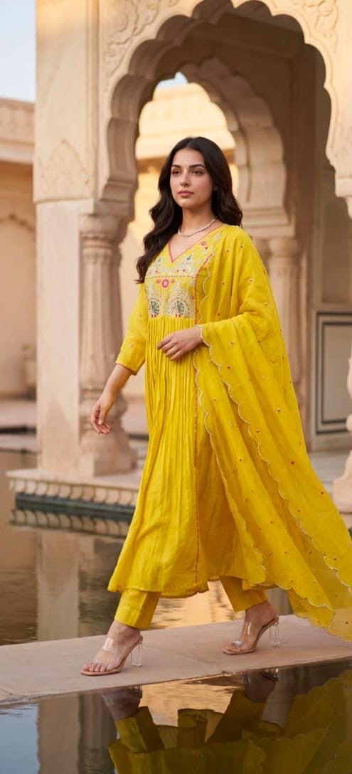 Gulnaar Pleated Anarkali Set with Dupatta