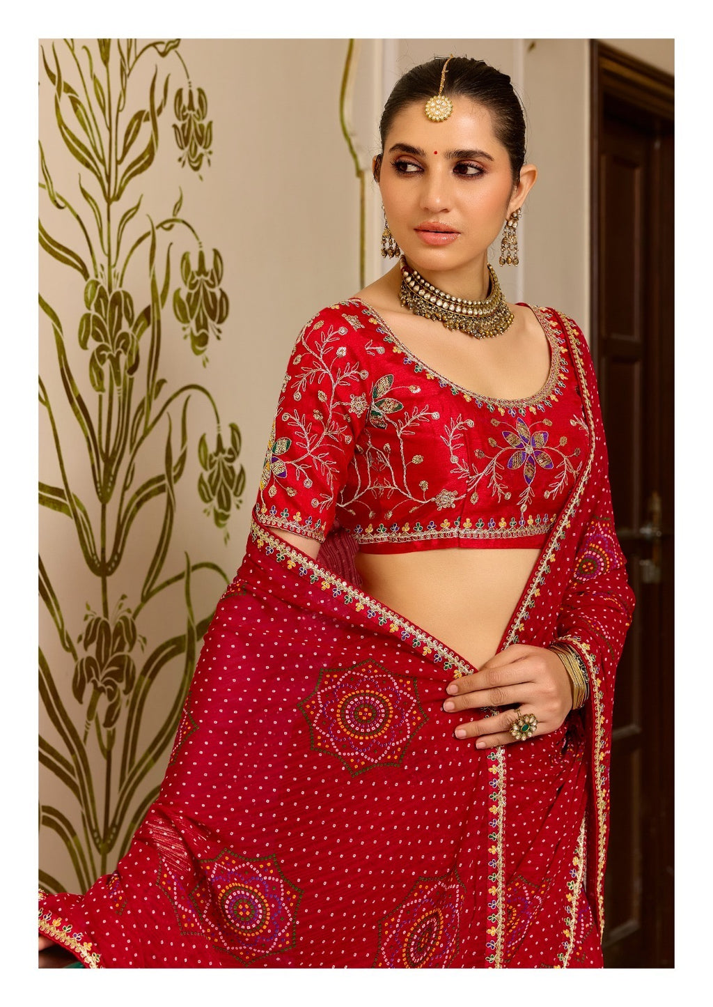 Georgette Embroidered Saree with Meena Border & Designer Blouse