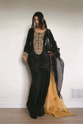 🖤 Black Designer Top with Trendy Farshi Salwar & Organza Dupatta