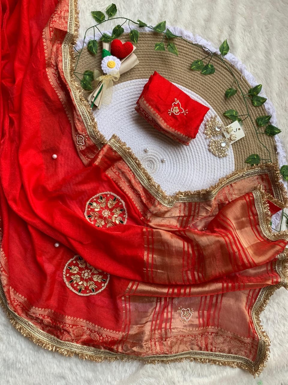 ✨ Fendy Satin Saree – Royal Red Elegance ✨