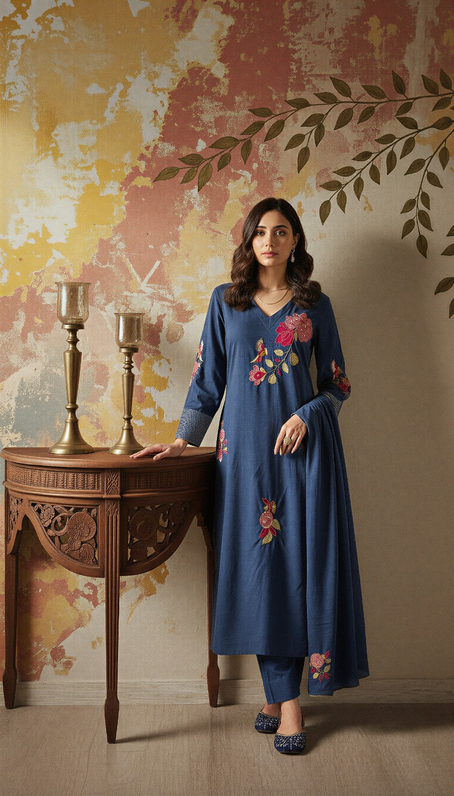 Chanderi Silk Embroidered Suit Set