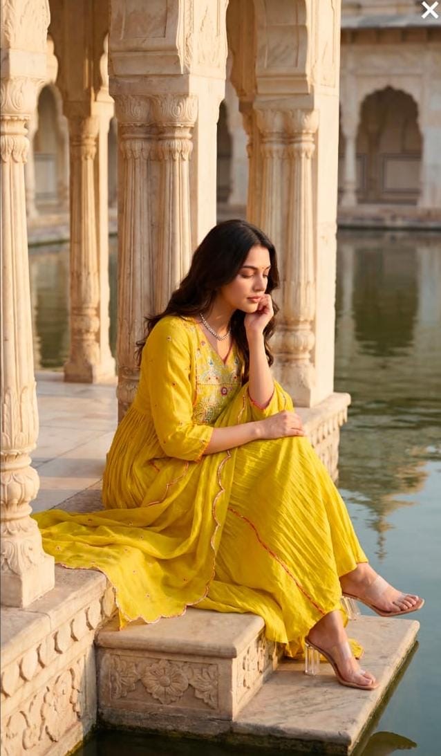 Gulnaar Pleated Anarkali Set with Dupatta