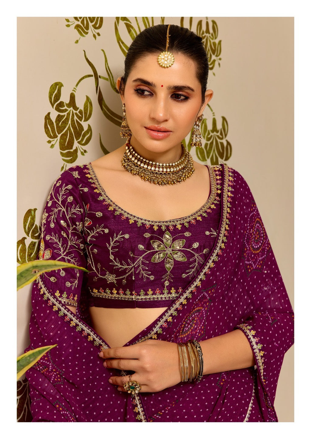 Georgette Embroidered Saree with Meena Border & Designer Blouse