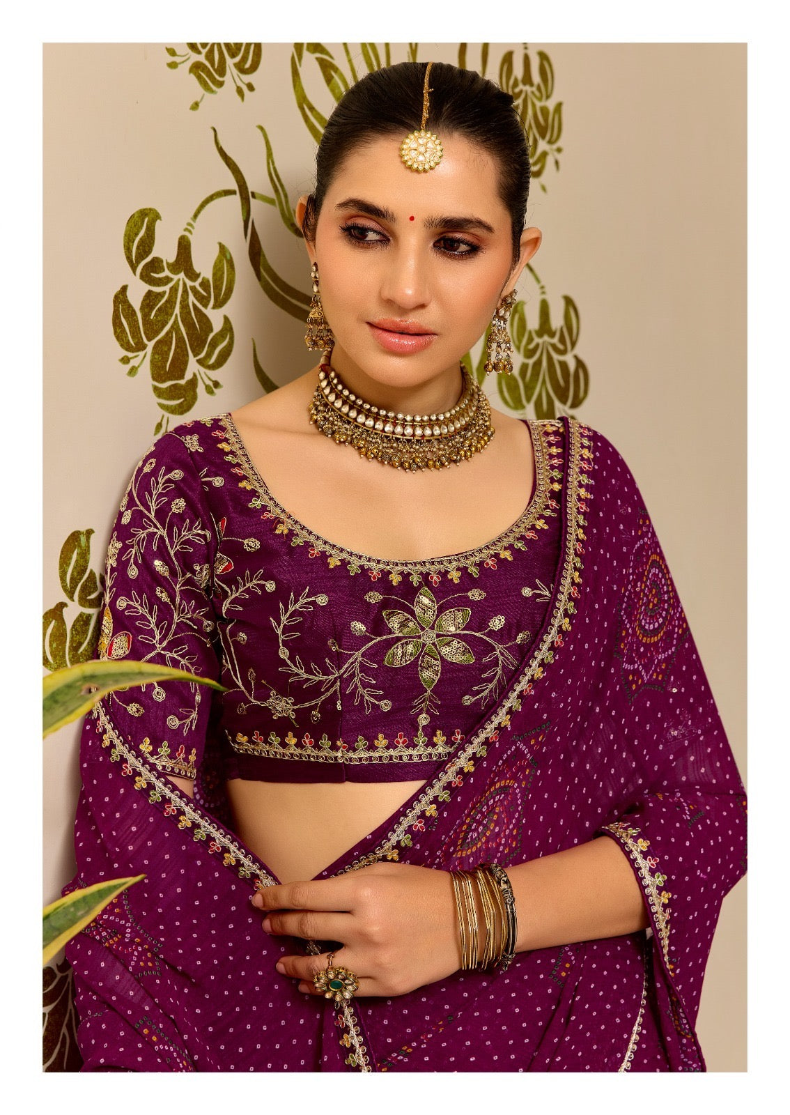 Georgette Embroidered Saree with Meena Border & Designer Blouse
