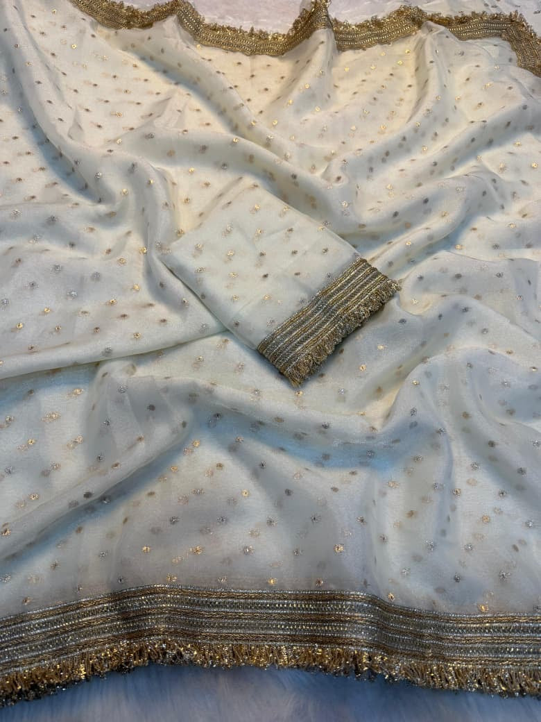 💜 Lavender NC Moss Satin Saree with Maharani Border