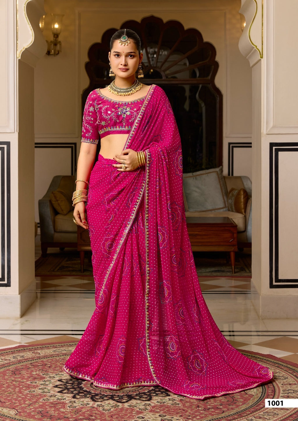 Georgette Embroidered Saree with Meena Border & Designer Blouse
