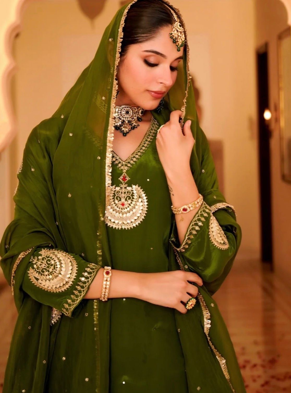 Elegant Chinon Silk Embroidered Suit Set – Premium Festive Wear