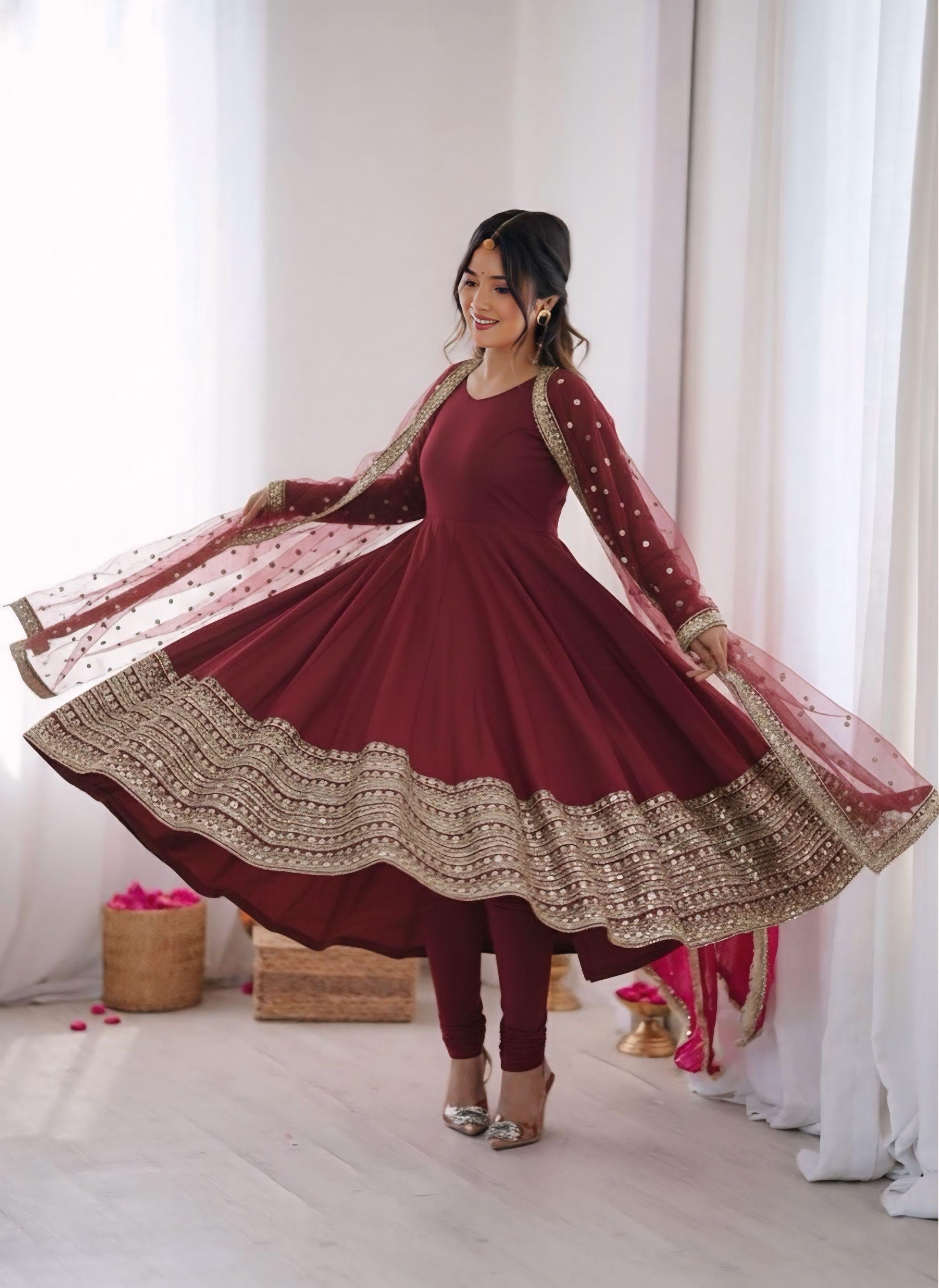 Roman Silk Full Flare Anarkali Suit Set