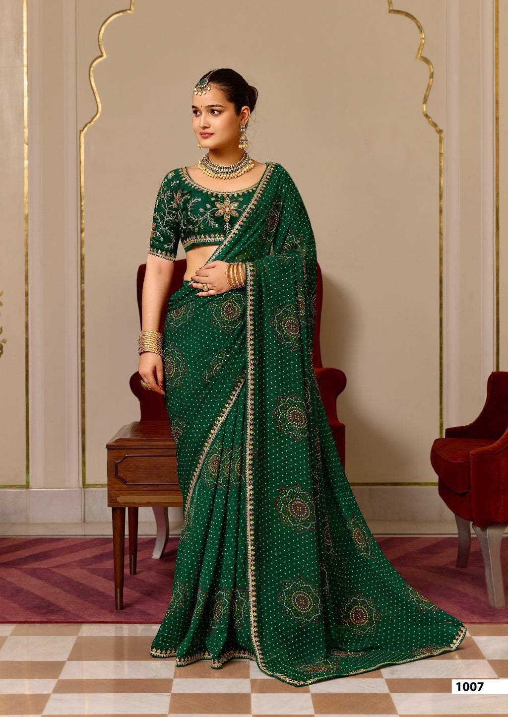 Georgette Embroidered Saree with Meena Border & Designer Blouse