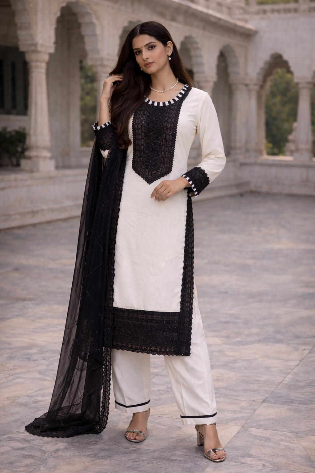 ✨ Designer Pakistani Suit Set – Elegant Black & White ✨