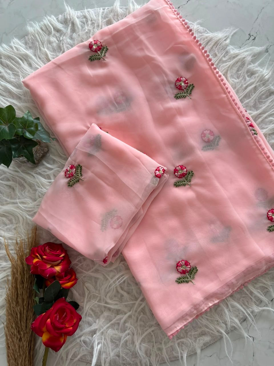 🌸 Premium Soft Georgette Saree with beautiful floral multi-thread butti work ✨