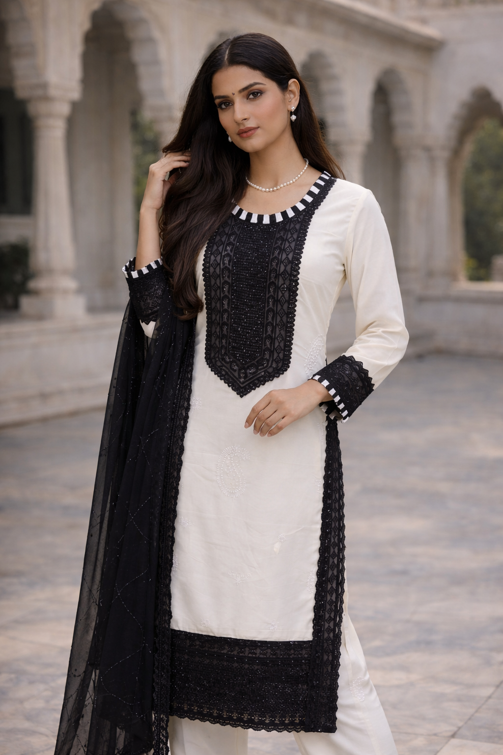 ✨ Designer Pakistani Suit Set – Elegant Black & White ✨