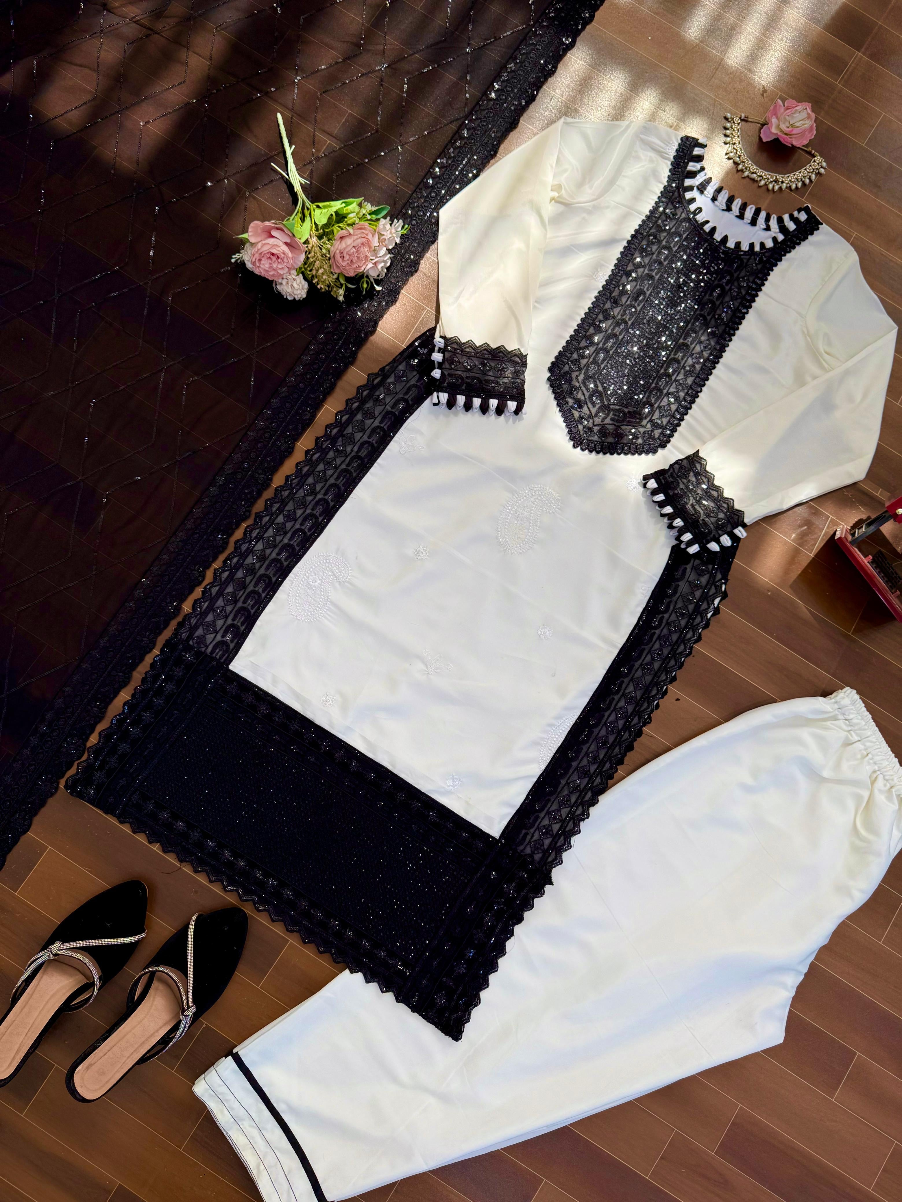 ✨ Designer Pakistani Suit Set – Elegant Black & White ✨
