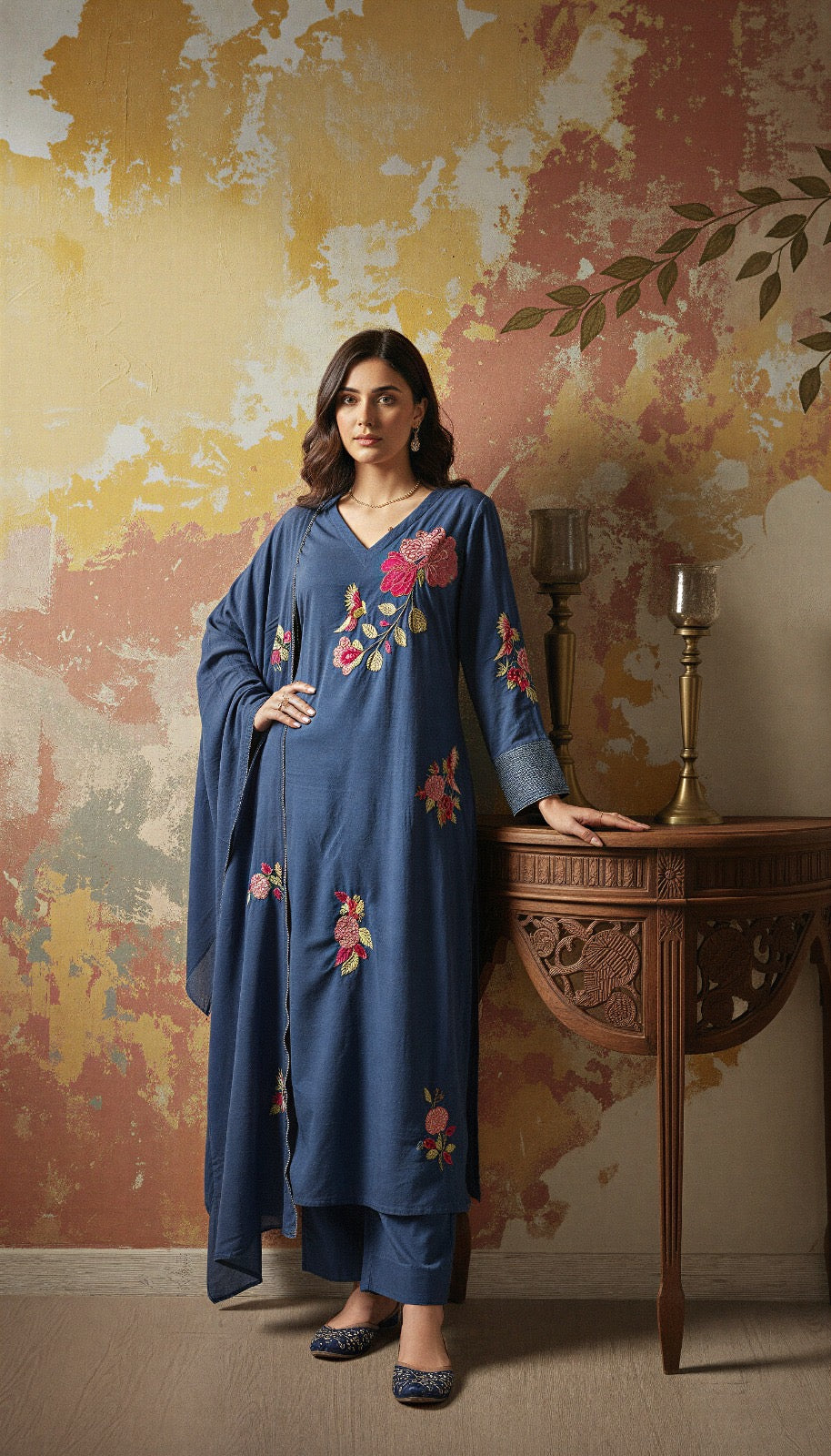 Chanderi Silk Embroidered Suit Set