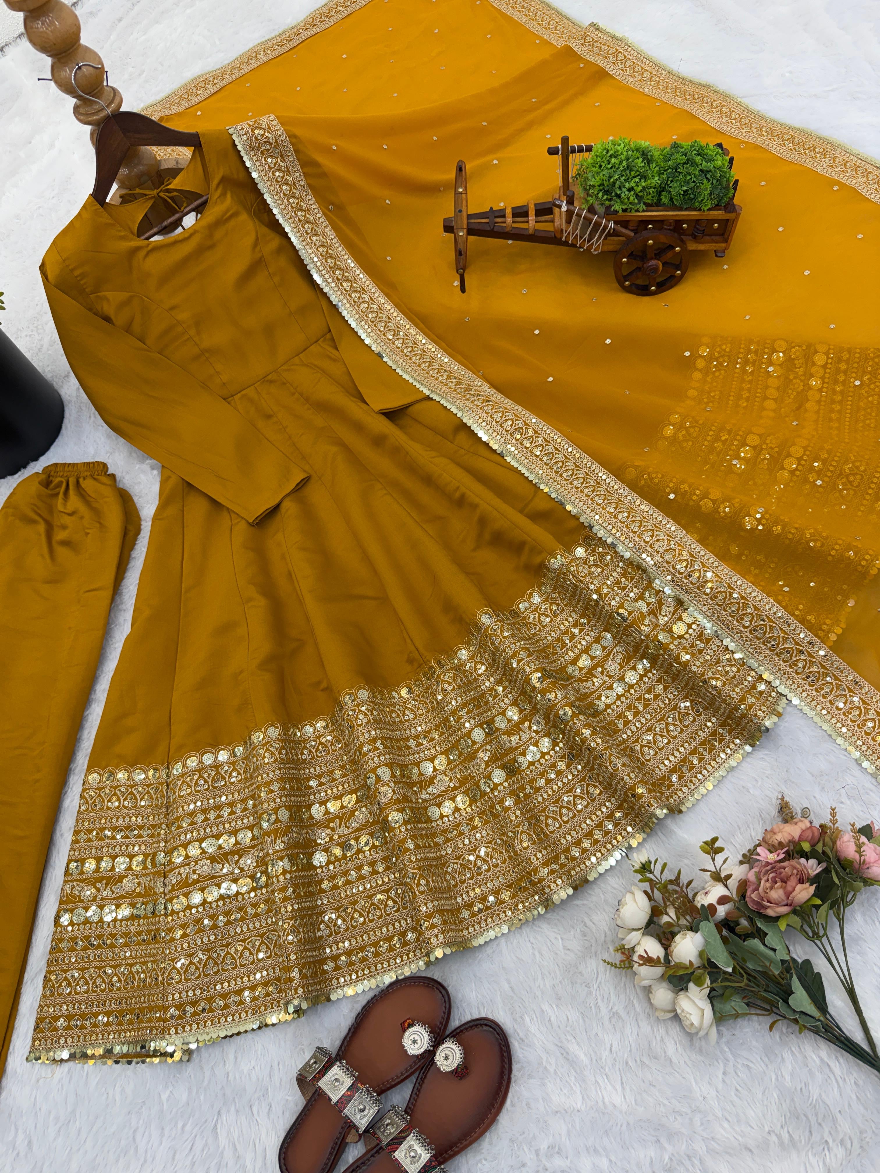 Roman Silk Full Flare Anarkali Suit Set