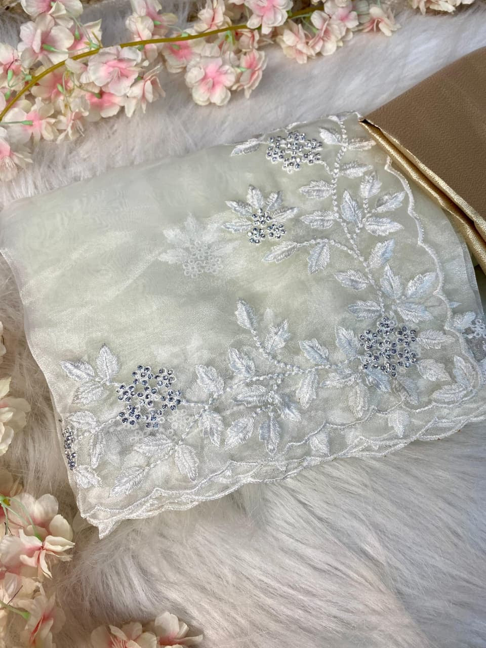 Elegant Pure Organza Saree with Thread & Siroski Work