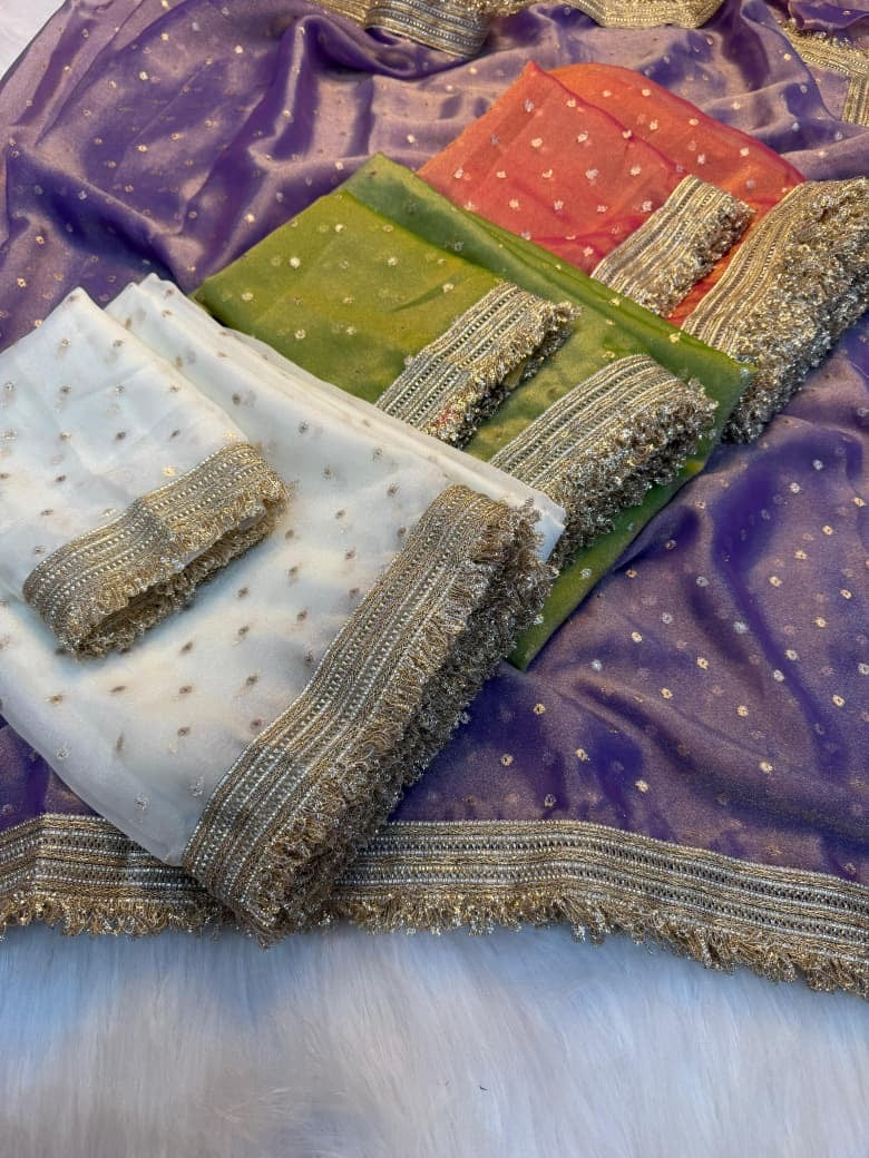 💜 Lavender NC Moss Satin Saree with Maharani Border