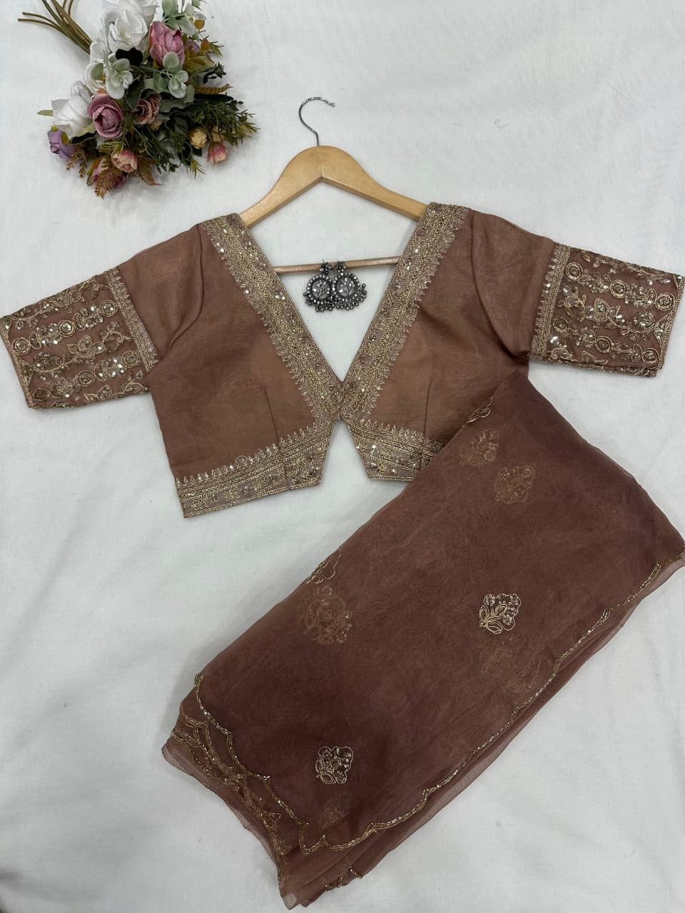 Elegant Pure Organza Embroidered Saree with Valmoti Handwork Border