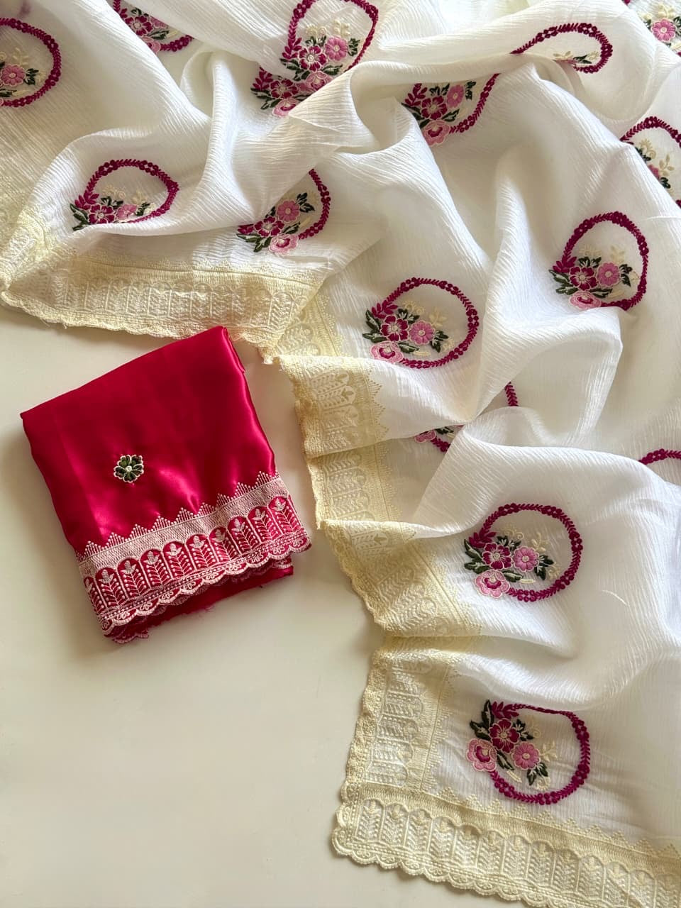 Elegant Pure Georgette Chiffon Saree with Floral Embroidery🌸
