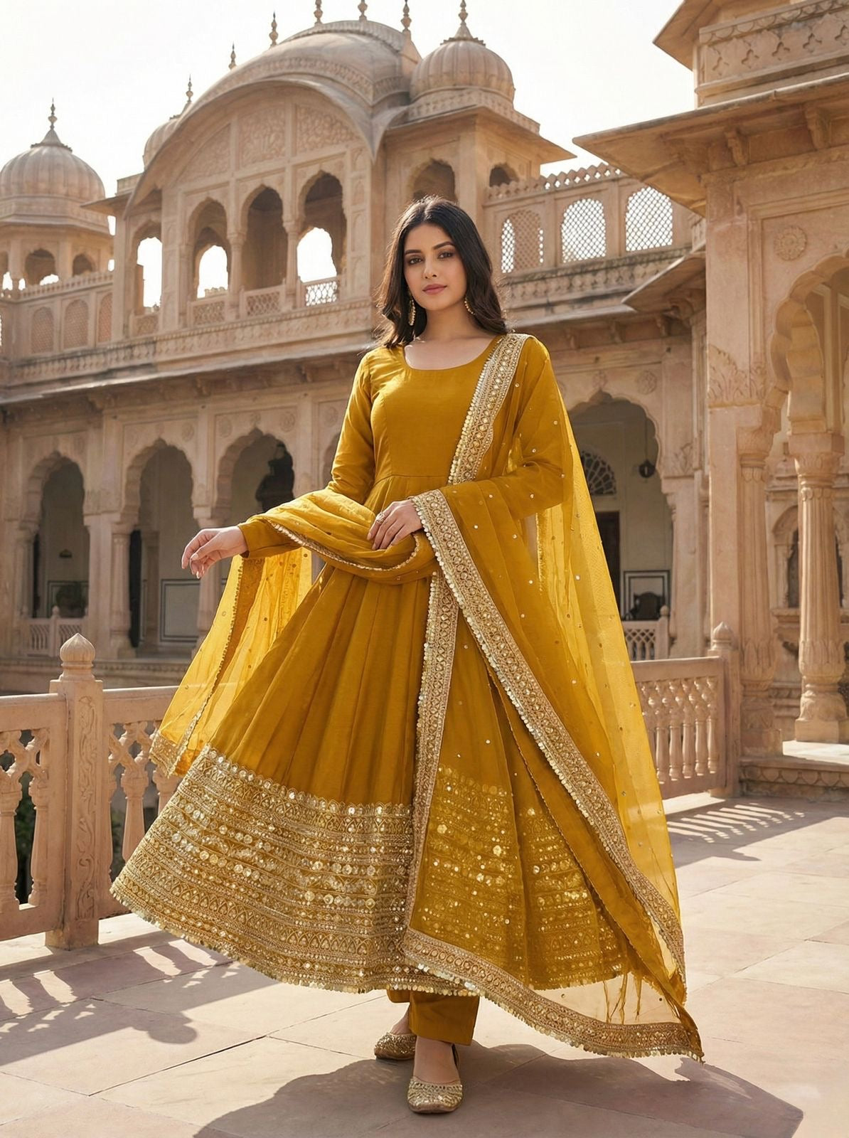 Roman Silk Full Flare Anarkali Suit Set