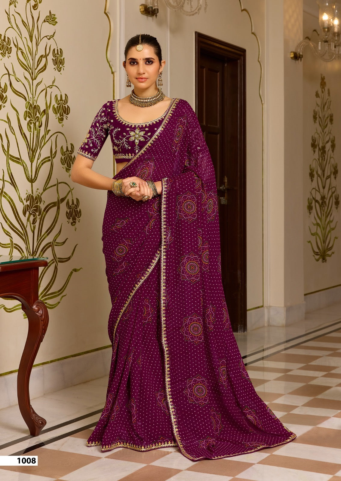 Georgette Embroidered Saree with Meena Border & Designer Blouse