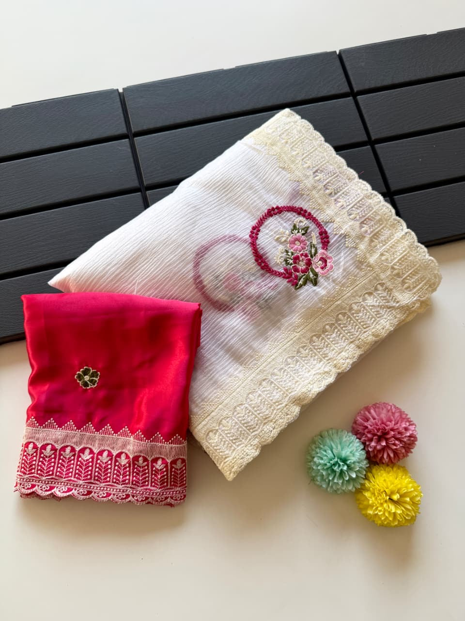 Elegant Pure Georgette Chiffon Saree with Floral Embroidery🌸