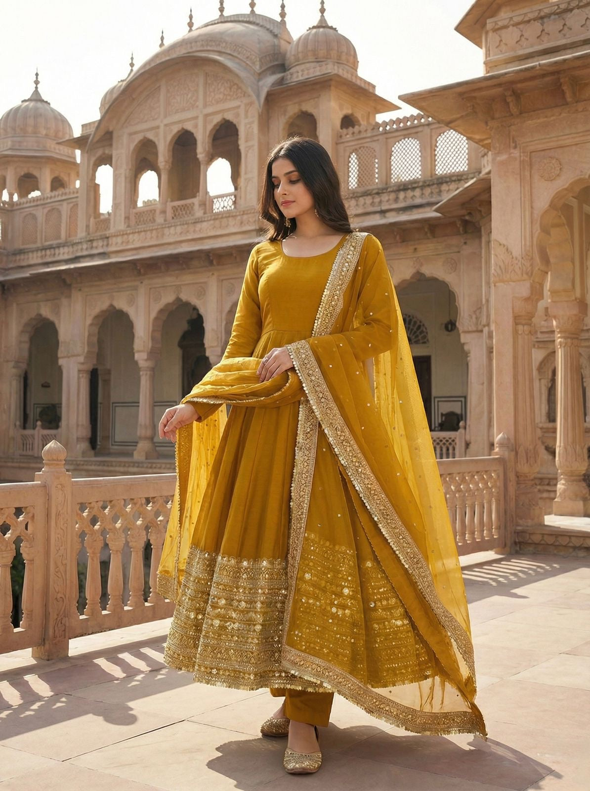 Roman Silk Full Flare Anarkali Suit Set