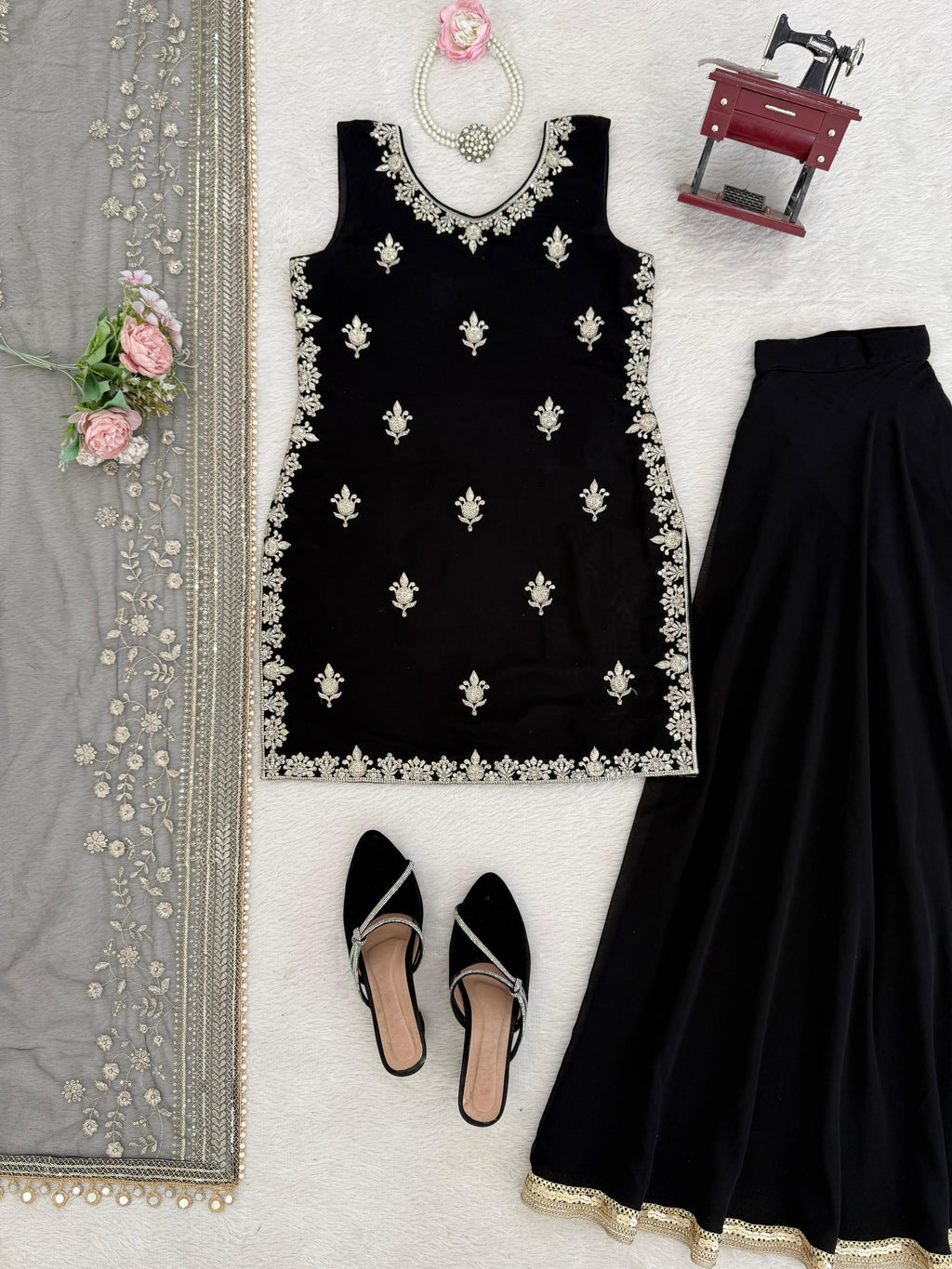 ✨ Designer Black Palazzo Set with Embroidered Dupatta✨