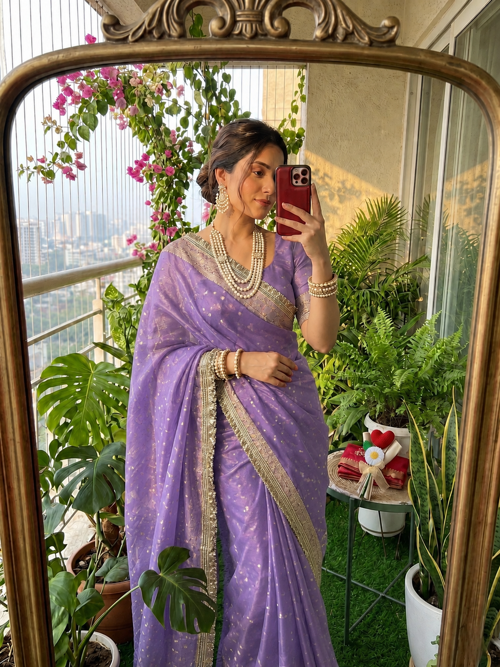 💜 Lavender NC Moss Satin Saree with Maharani Border