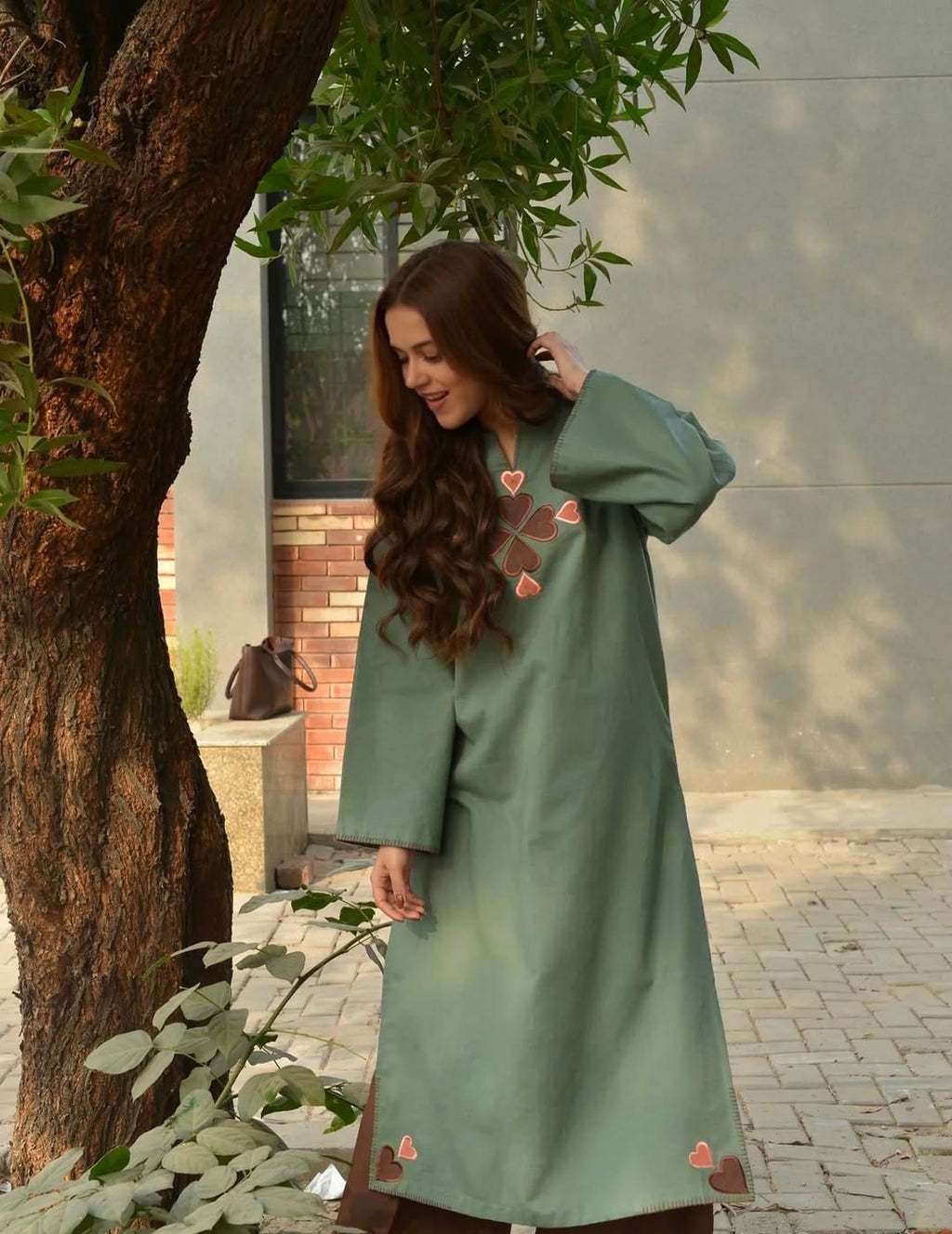 Premium Cotton Kurti Pant Set (Red & Teal Grey)