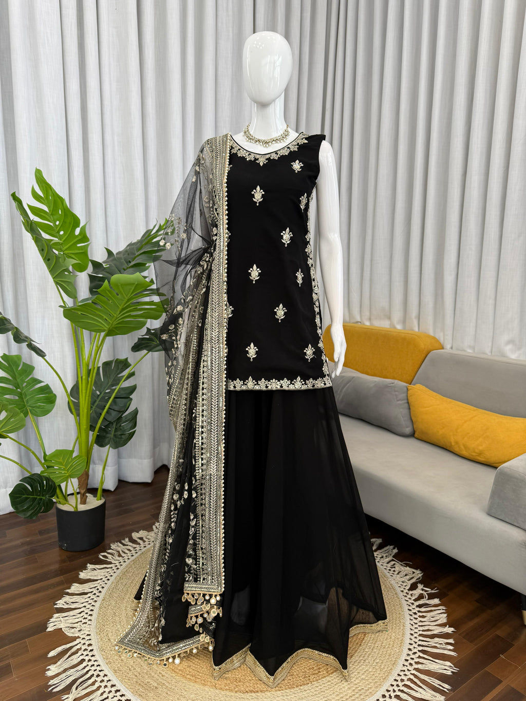 ✨ Designer Black Palazzo Set with Embroidered Dupatta✨