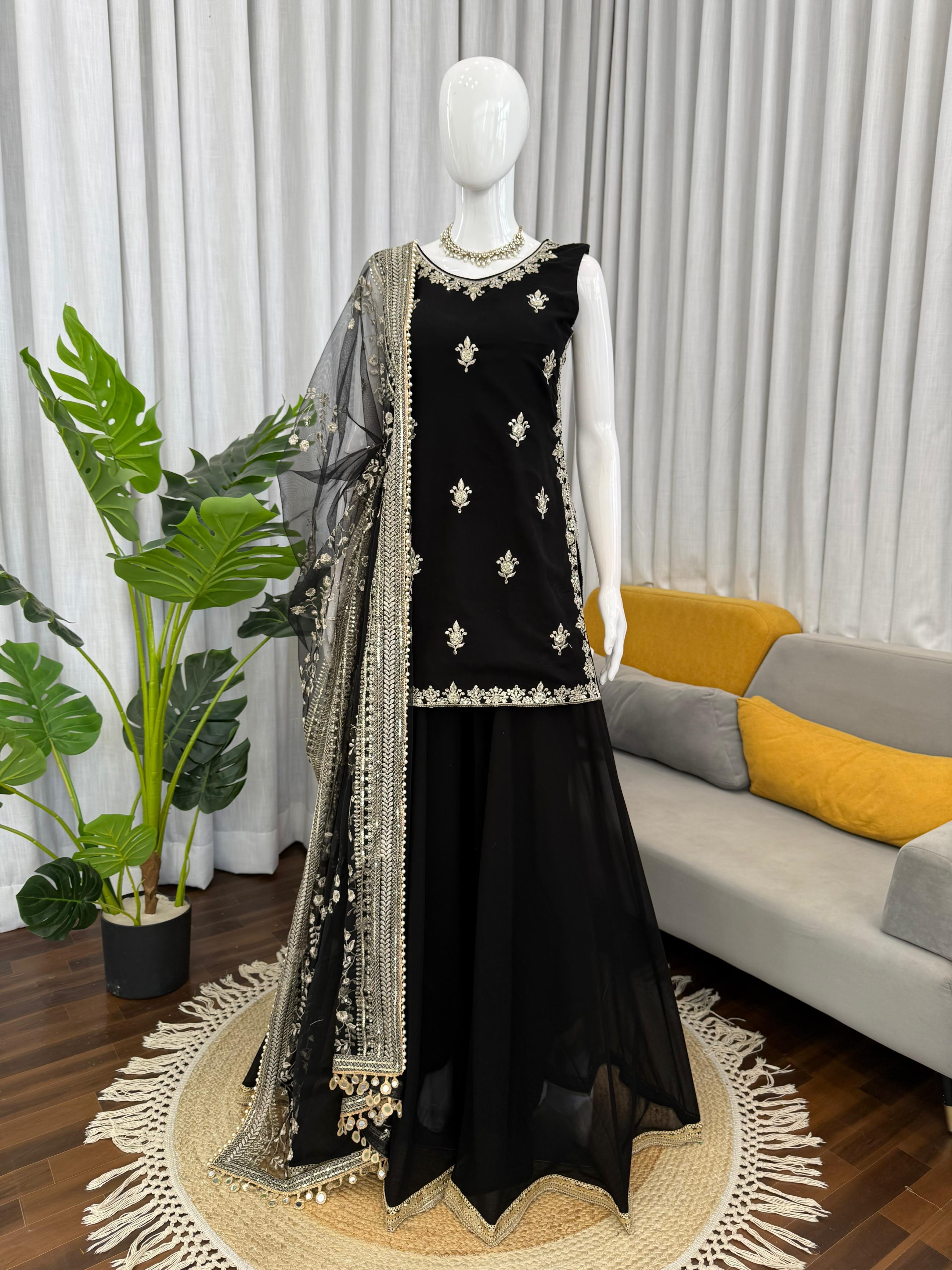 ✨ Designer Black Palazzo Set with Embroidered Dupatta✨