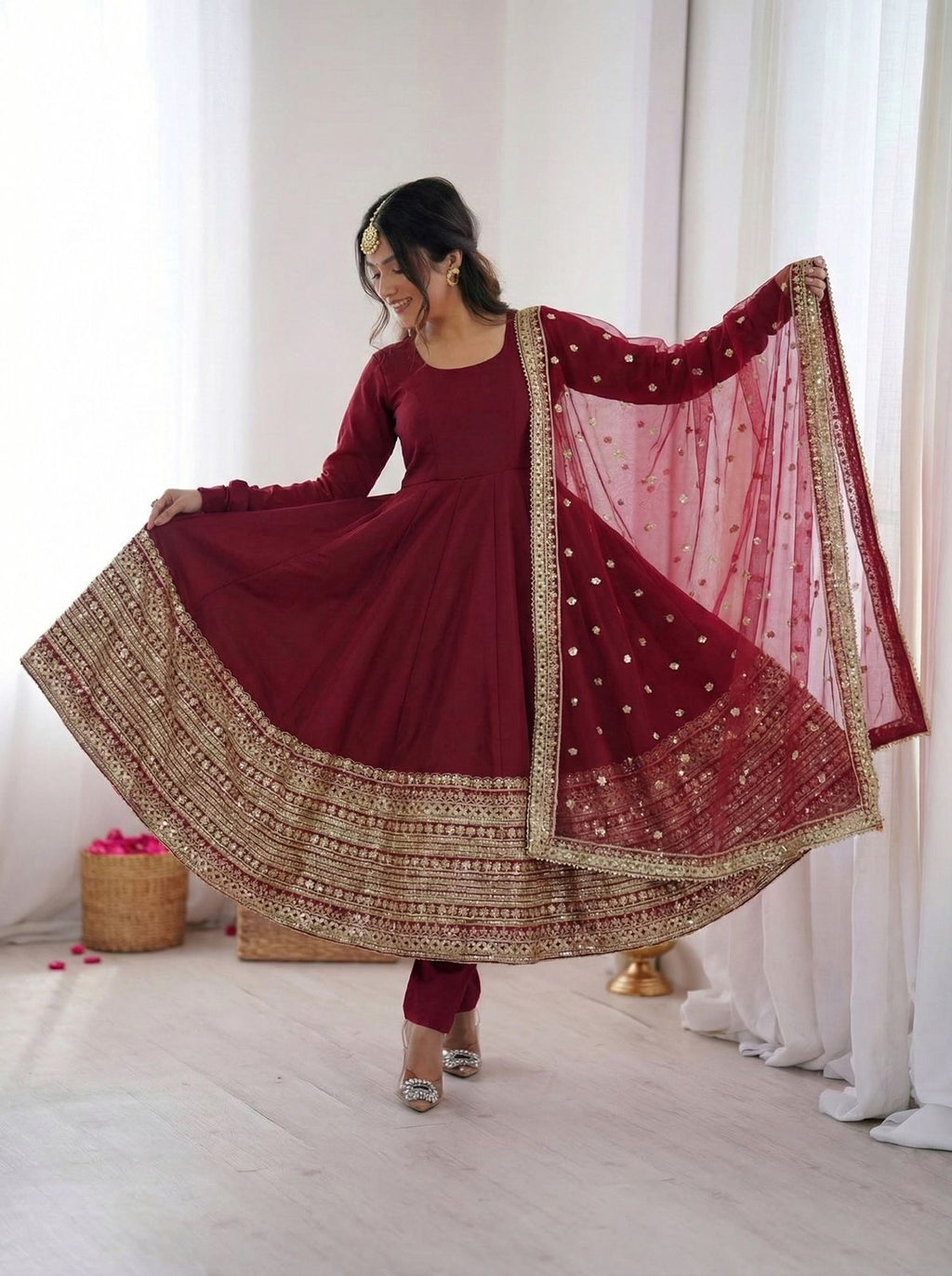 Roman Silk Full Flare Anarkali Suit Set
