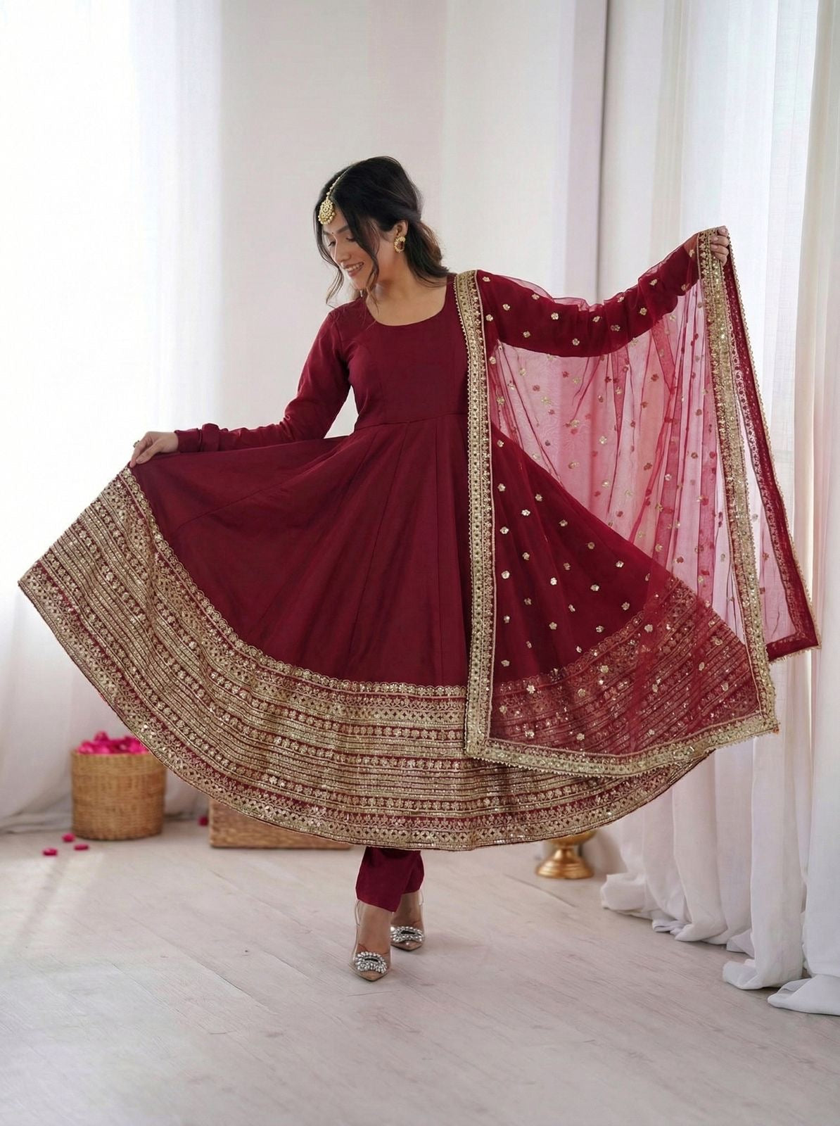 Roman Silk Full Flare Anarkali Suit Set