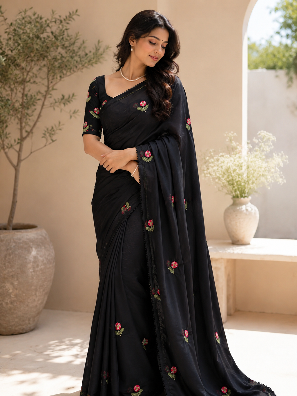 🌸 Premium Soft Georgette Saree with beautiful floral multi-thread butti work ✨