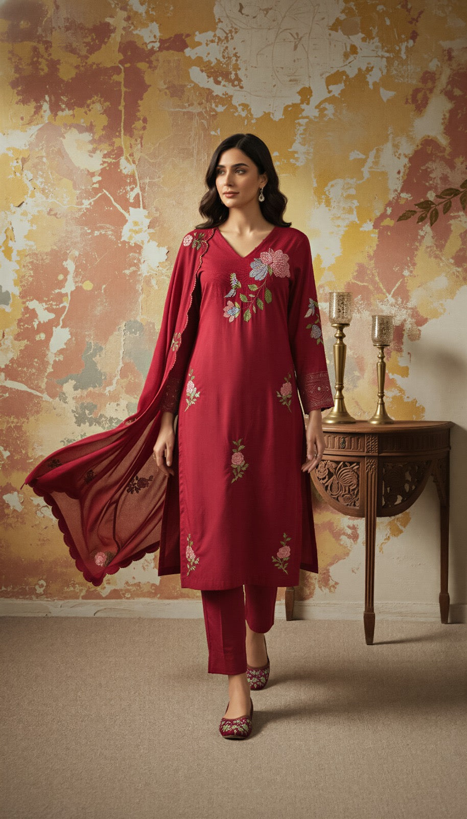 Chanderi Silk Embroidered Suit Set